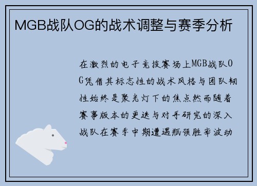 MGB战队OG的战术调整与赛季分析